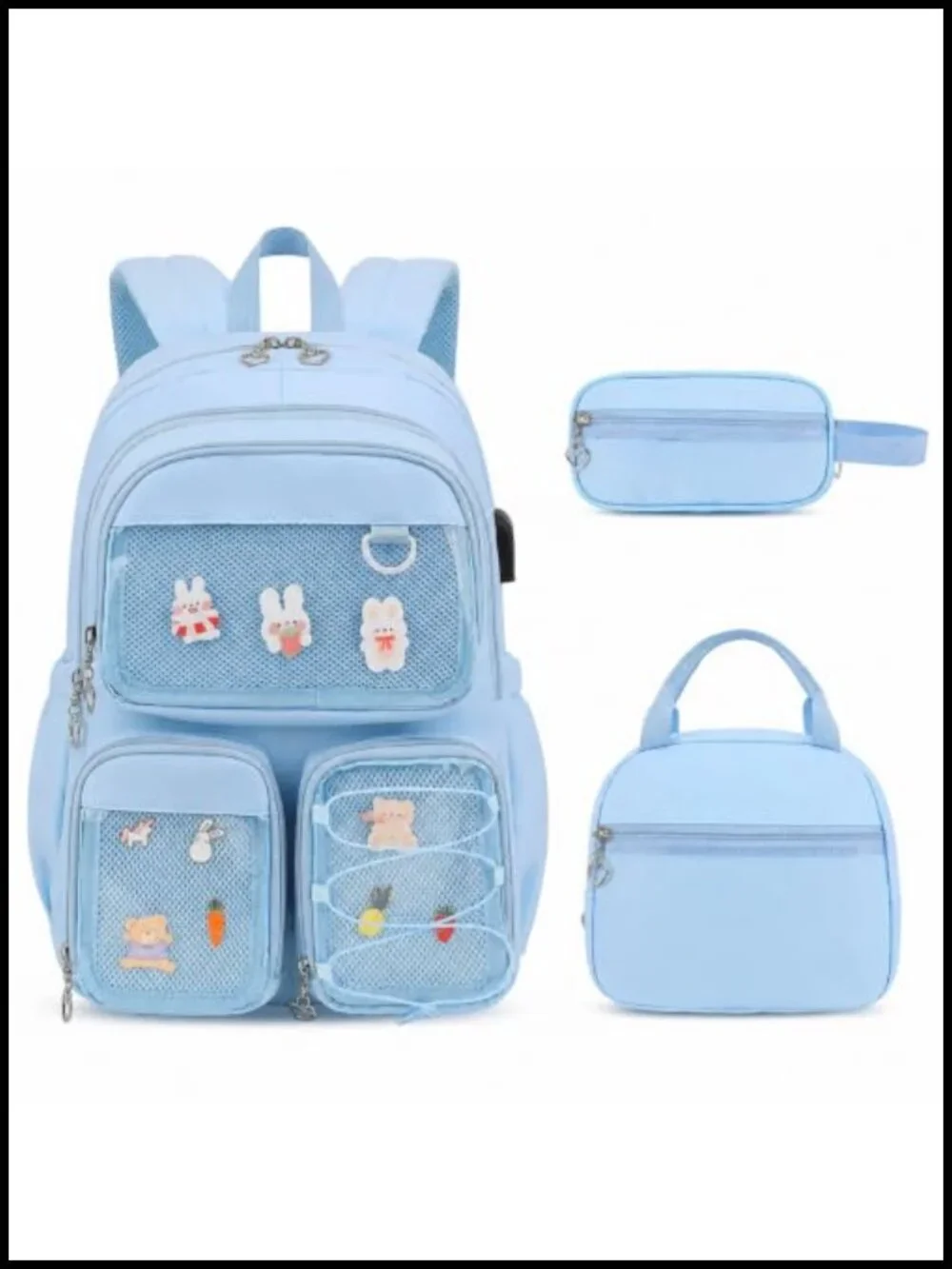 Girls Kawaii Ita Backpack Set with Lunch Bag Pencil Case - Clear Display Pockets